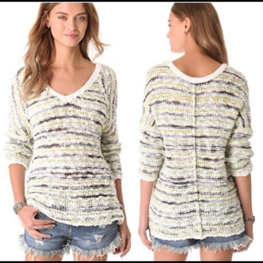 Free People Sweater S Songbird Striped V Neck